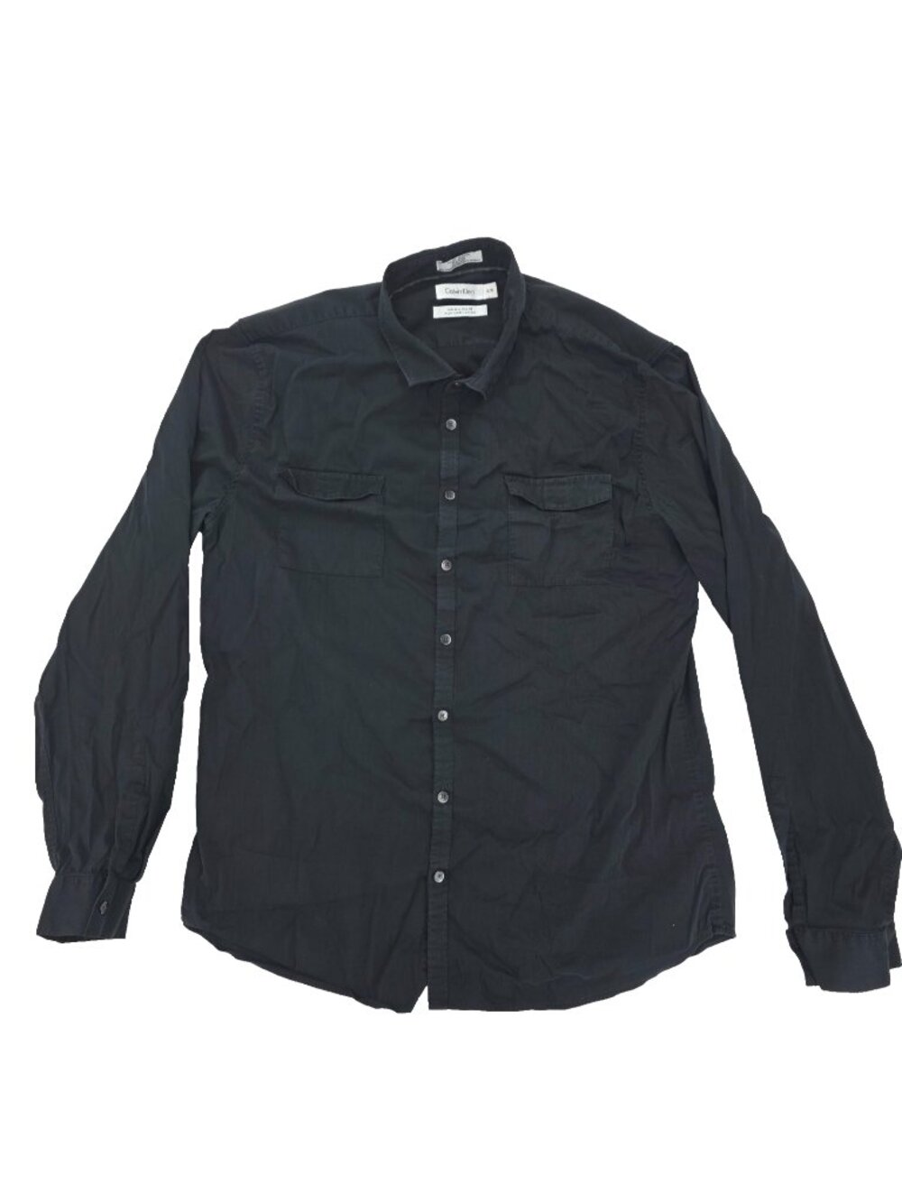Calvin Klein Button Shirt Mens XL Black Extreme Slim Fit Stretch Pockets Solid